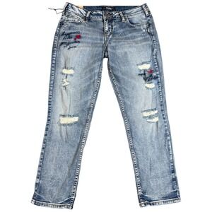 Silver Jeans Womens Elyse Slim Crop‎ Mid Rise Stretch Denim 27x26 NWT Stone Wash